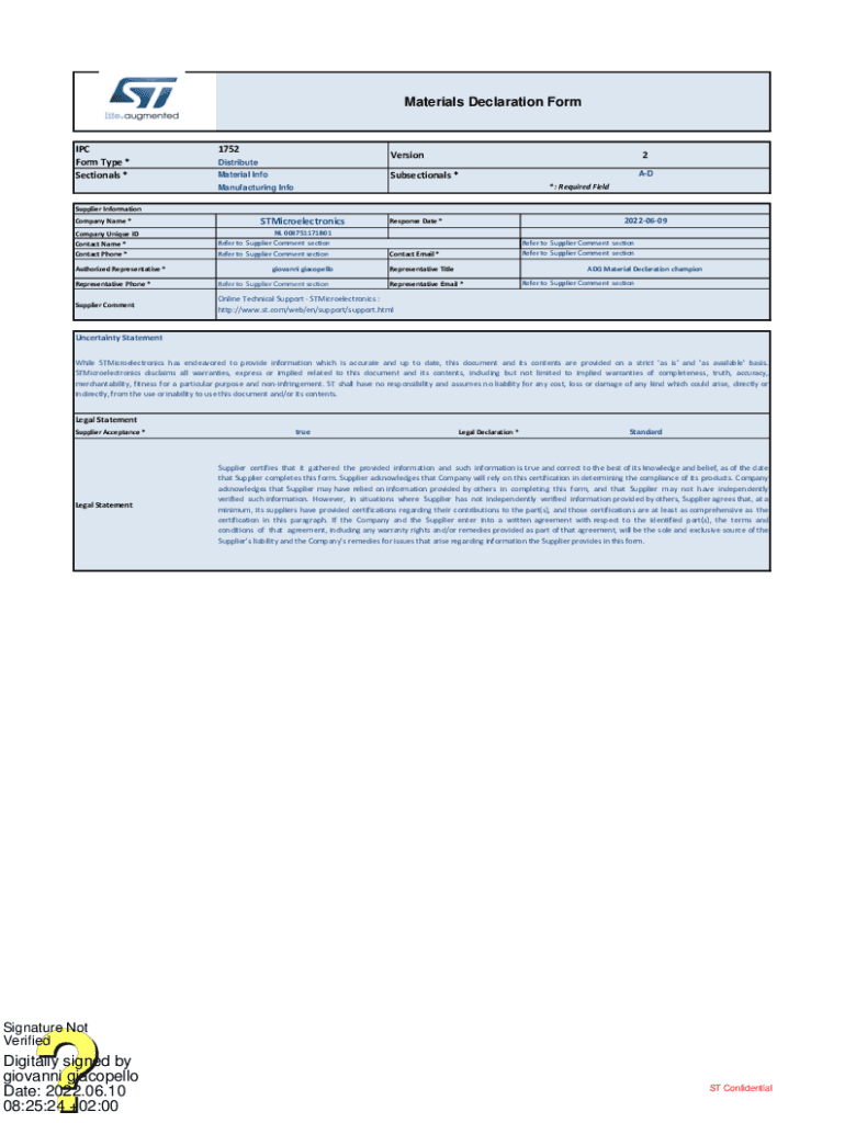 Fillable Online Material Declaration Tool SamtecMaterial Declaration ...