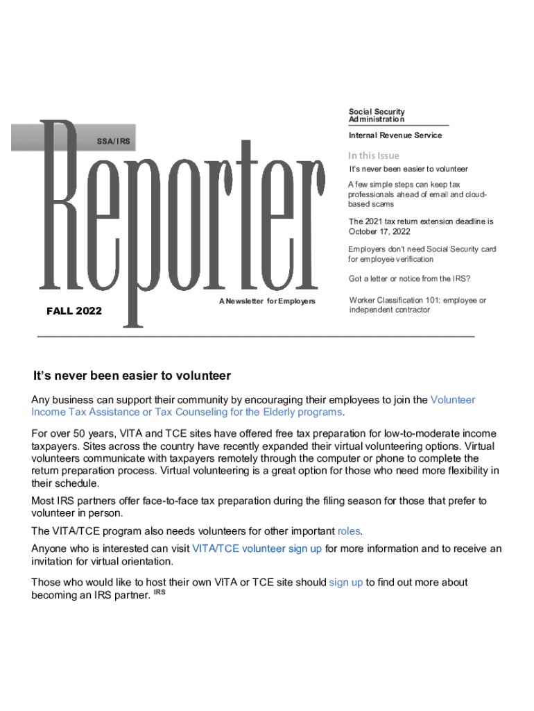 Publication 1693 (Rev. 10-2022). Social Security Administration/Internal Revenue Service (SSA/IRS) Reporter Preview on Page 1