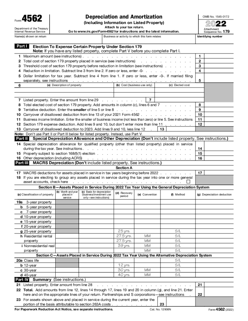 Federal Form 4562 Instructions 2022