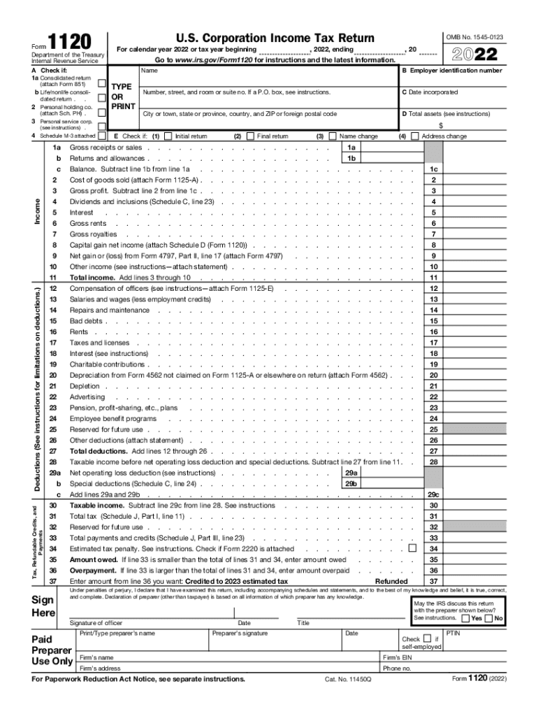 2022 Irs Form 1120 Fill Out Sign Online DocHub