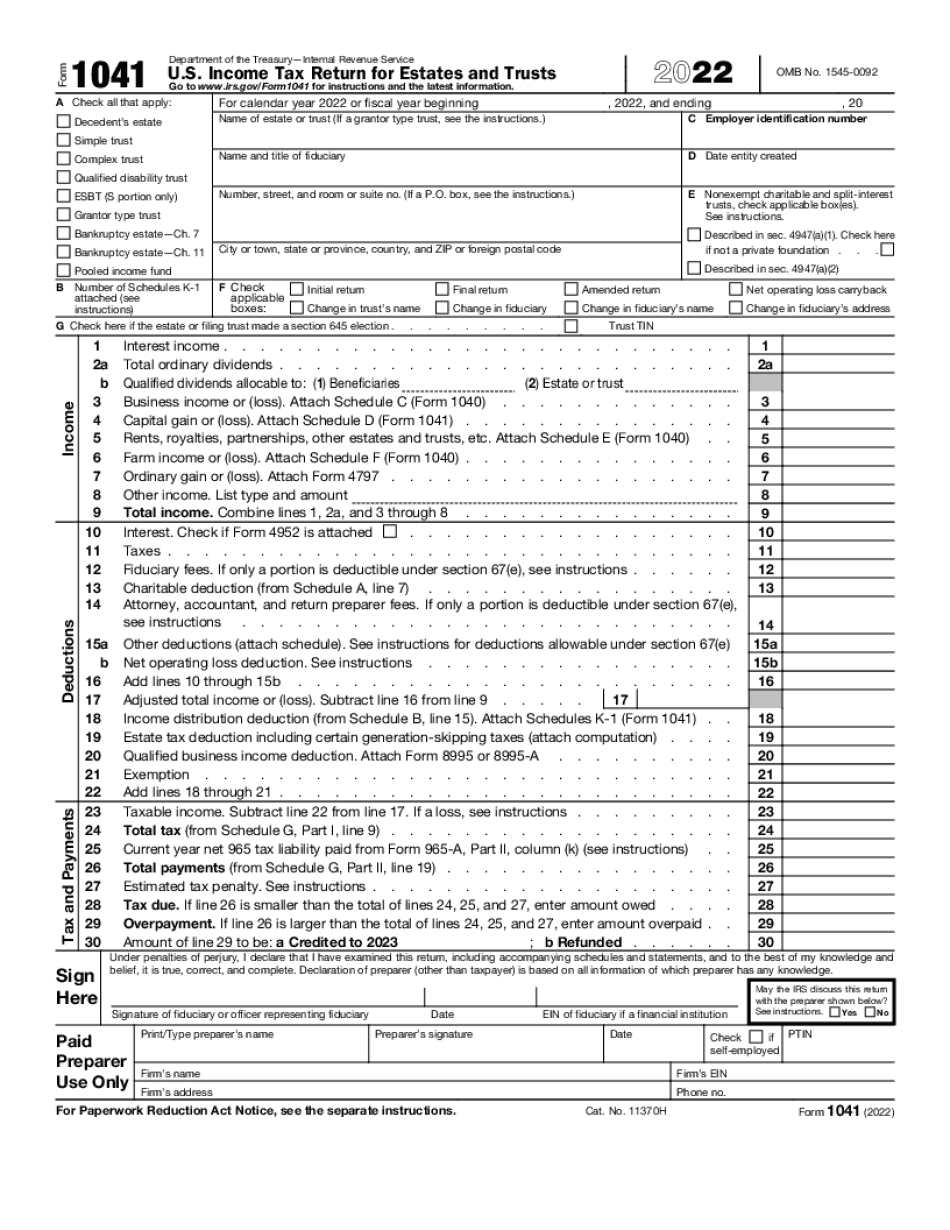 Us Tax Form 1041 2022