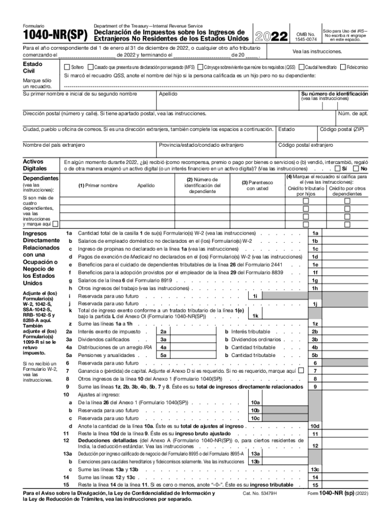 Department of the TreasuryInternal Revenue Service 1040-NR(SP Preview on Page 1