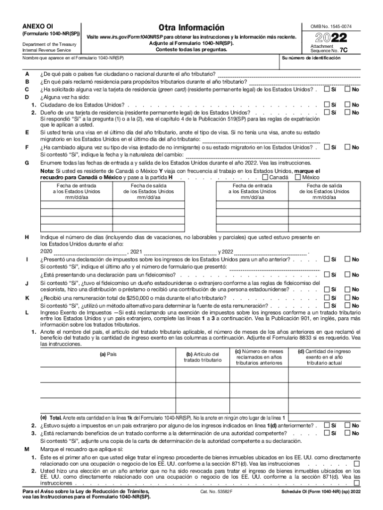 Form 1040-NR (Sch OI) (sp) Preview on Page 1