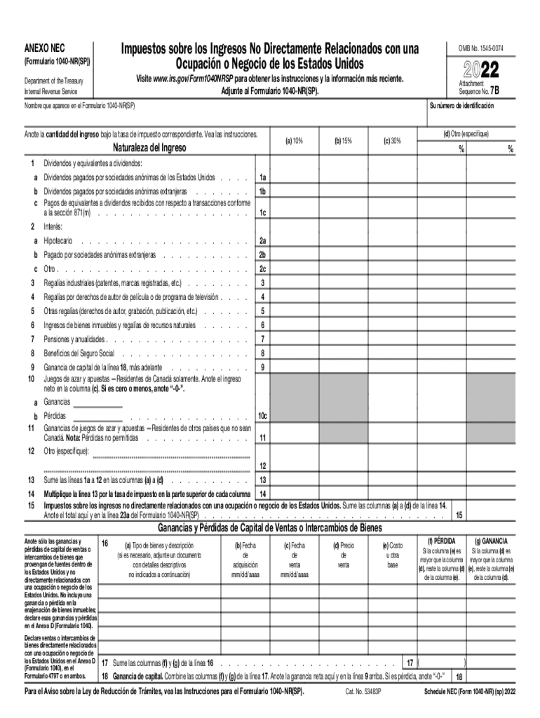 2022 Schedule NEC (Form 1040-NR) (SP) Tax on Income Not Effectively Connected With a U S Trade or Bu Preview on Page 1