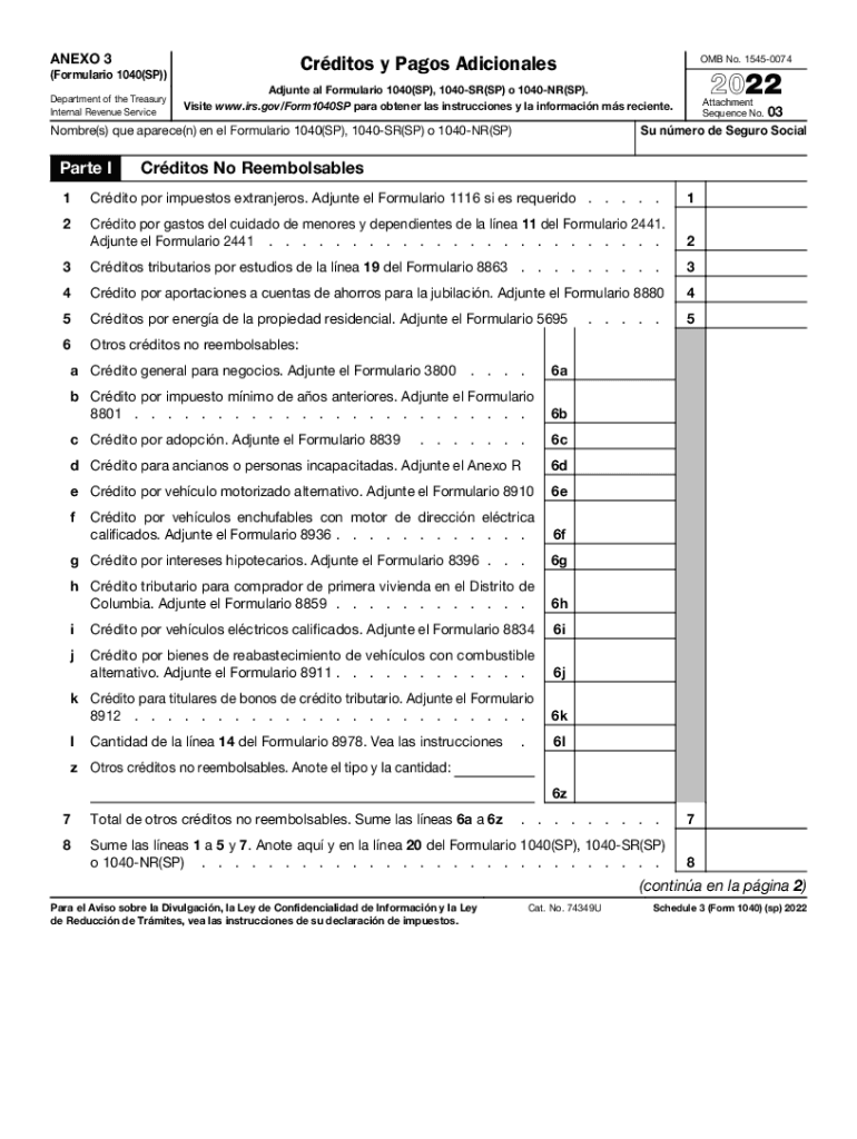 Anexo 3 Formulario 1040(SP) 2022 Preview on Page 1