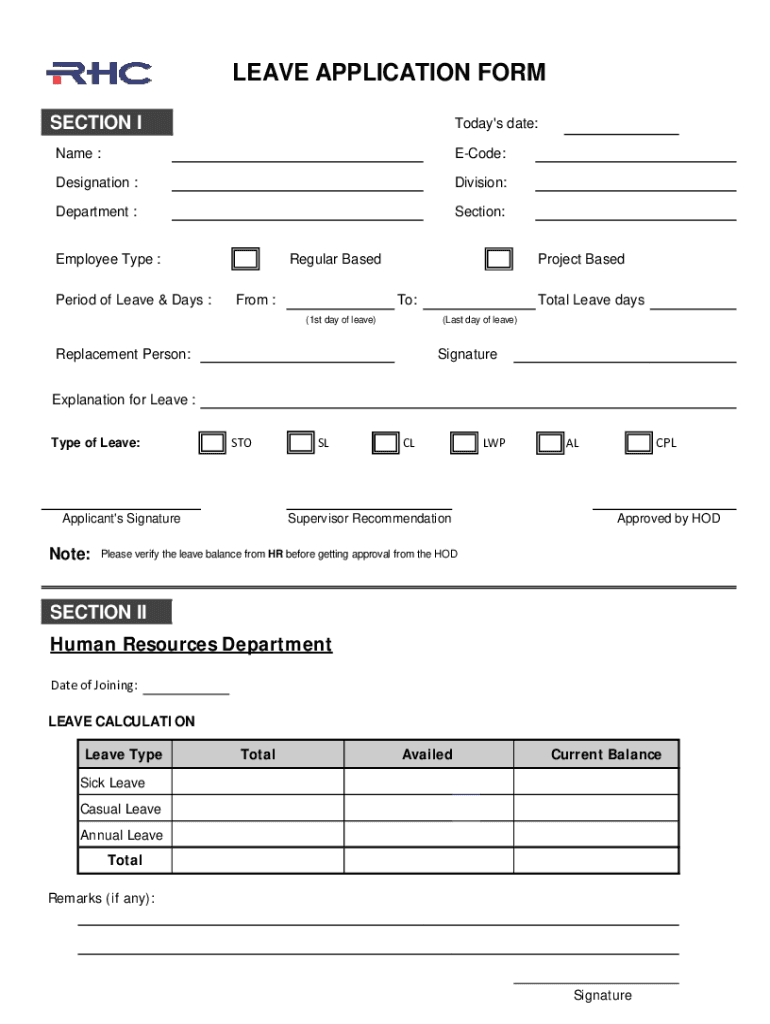 Fillable Online Employee Leave Application Form SampleSemiOffice
