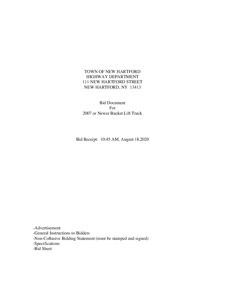 Fillable Online Highway DepartmentNew Hartford CTTown of Hartford, New