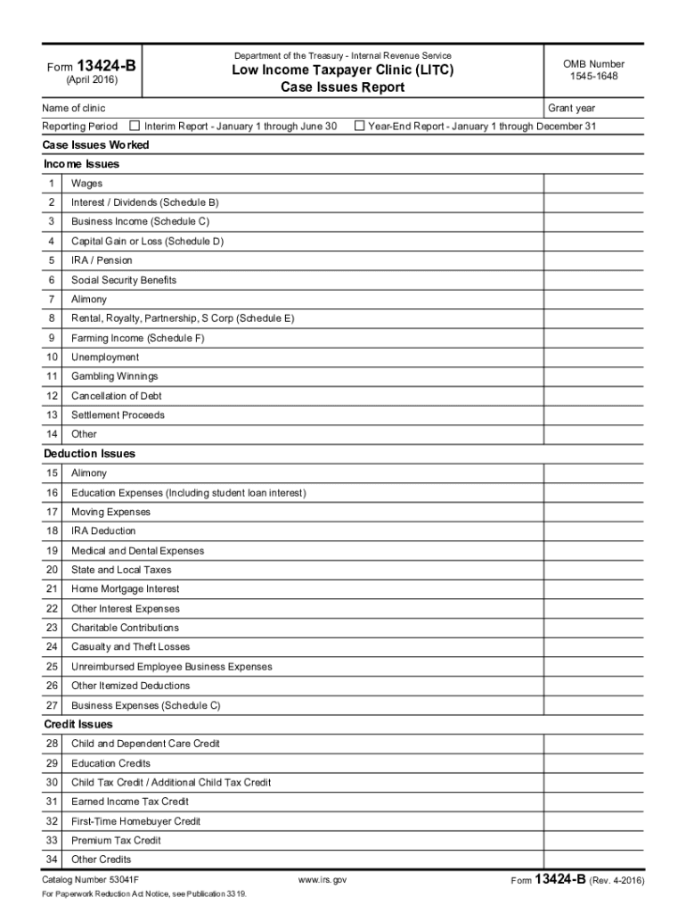 Federal Form 13424 (Low Income Taxpayer Clinic (LITC) Application ... Preview on Page 1