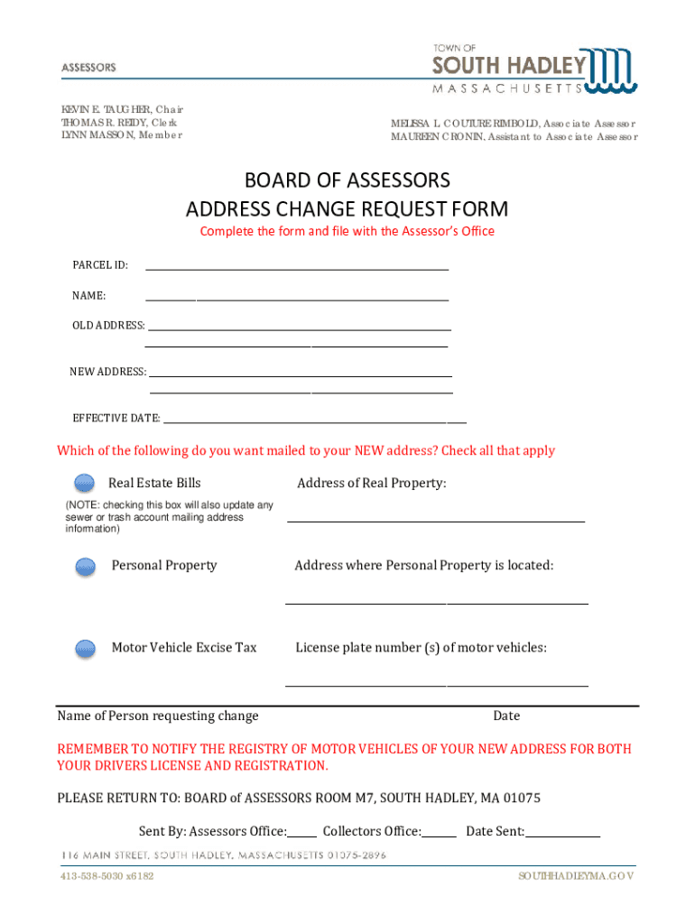 Fillable Online BOARD OF ASSESSORS ADDRESS CHANGE REQUEST FORM Fax