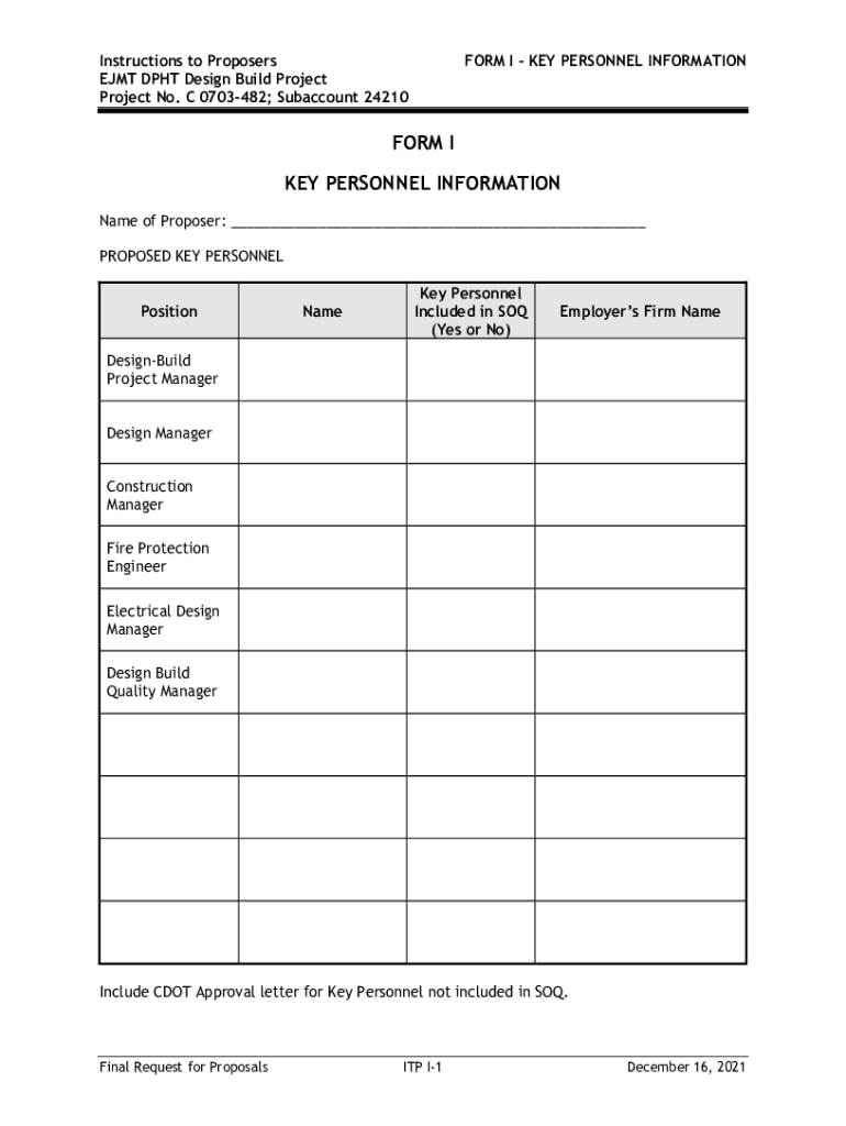 Fillable Online FORM I KEY PERSONNEL INFORMATION Fax Email Print pdfFiller