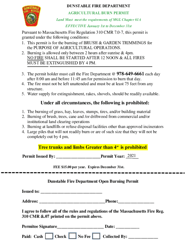 Fillable Online Permits Dunstable Fire