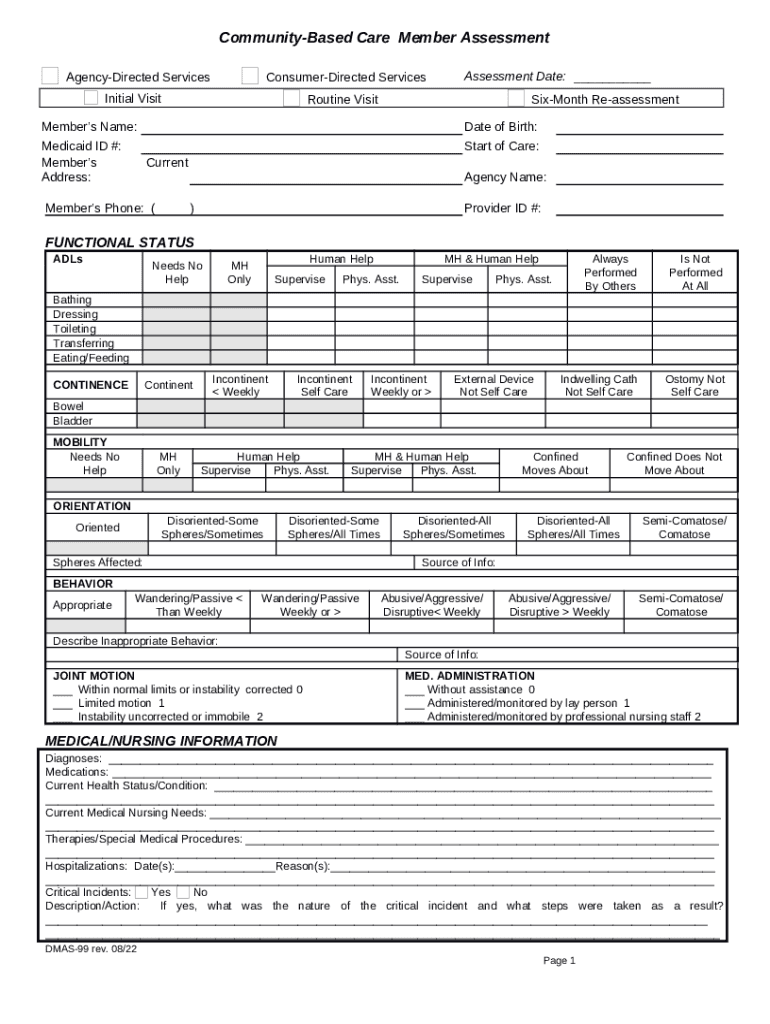community based care member assessment Preview on Page 1
