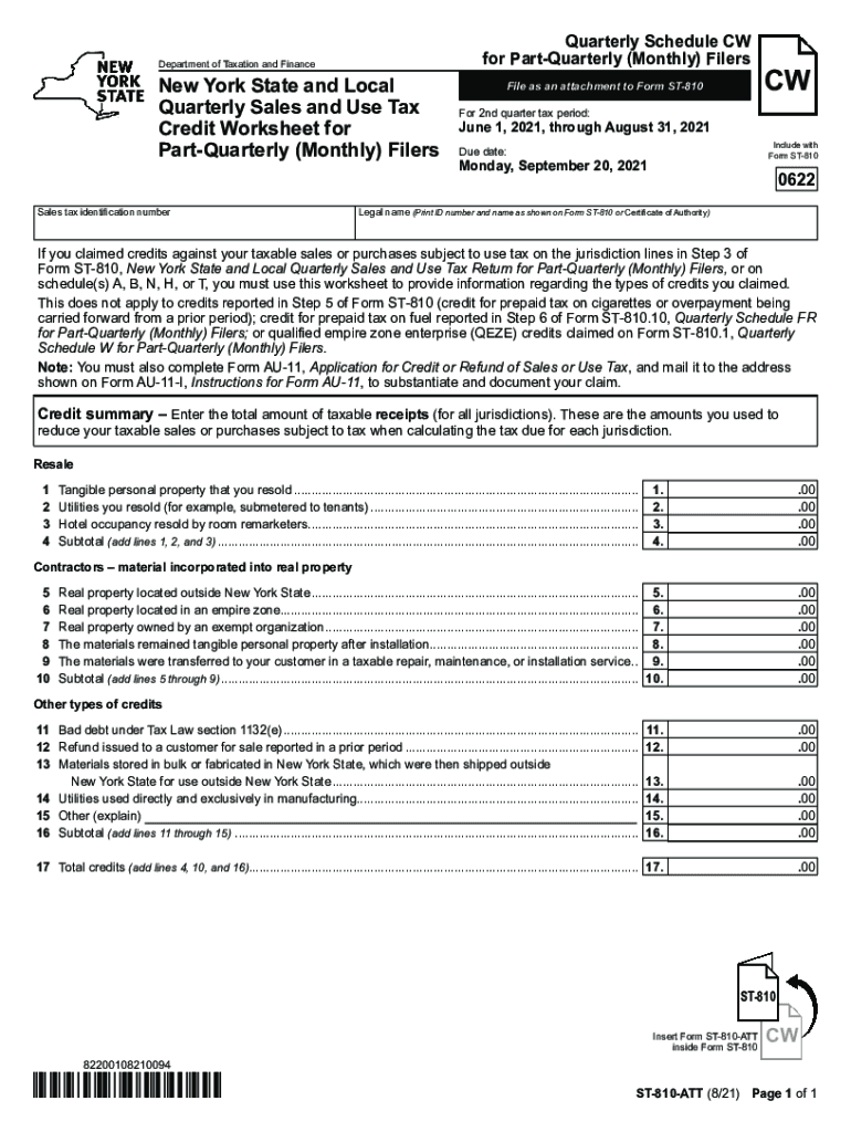 Fillable Online Form ST810ATT New York State and Local Quarterly