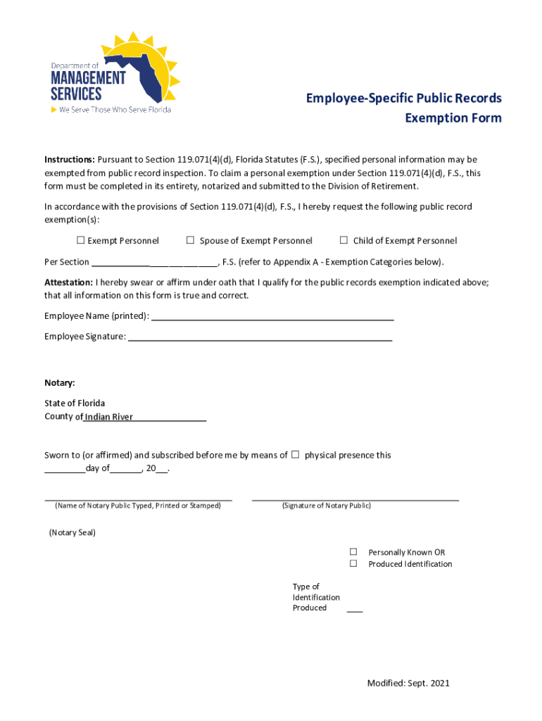 Fillable Online Public Records Exemption Request Form Florida Fax