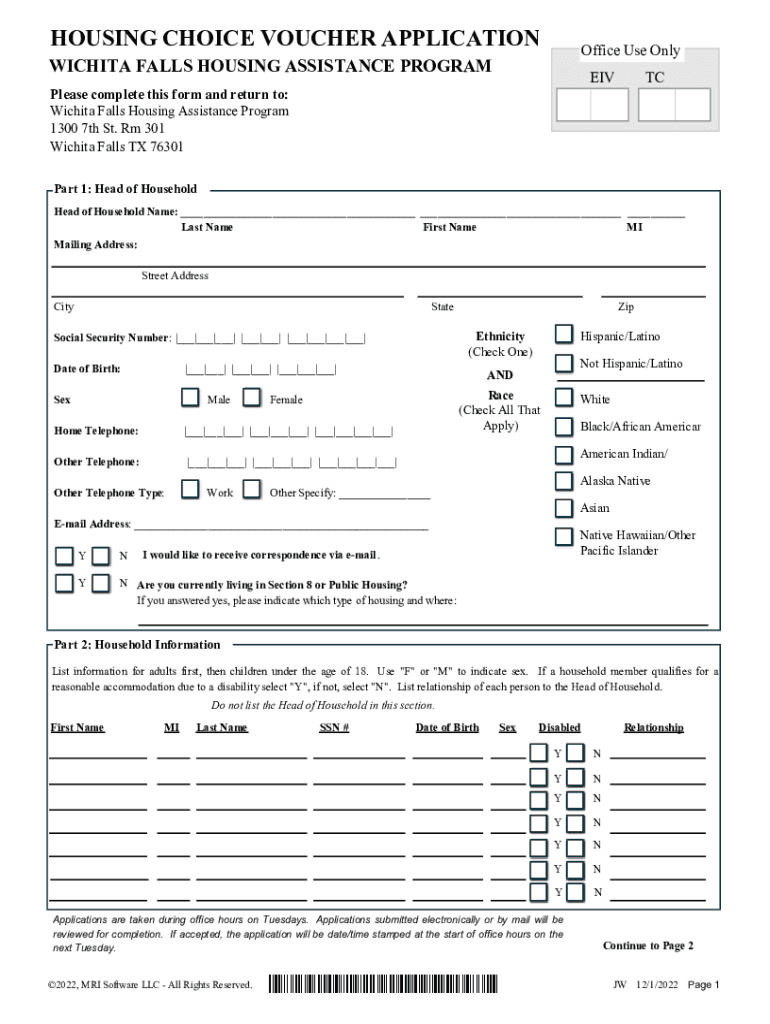 Fillable Online housing choice voucher application wichita falls