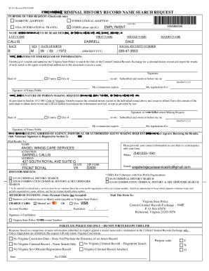 Virginia Criminal History Record Name Search Request FormVirginia Criminal History Record Name Search Request FormSp 167 FormFill Out Printable PDF Forms Online