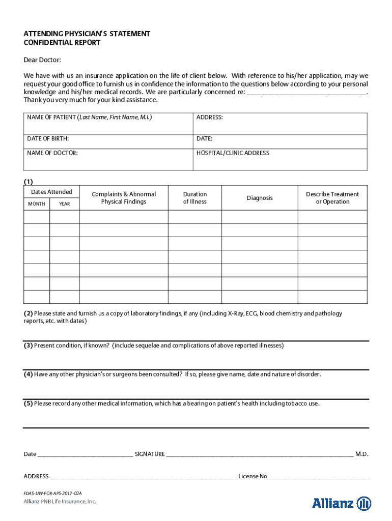 Fillable Online Fill - Free fillable Attending Physician Statement PDF ...
