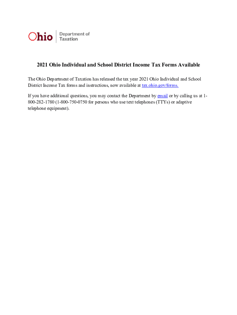 Fillable Online tax ohio 2021 Ohio Individual and School District
