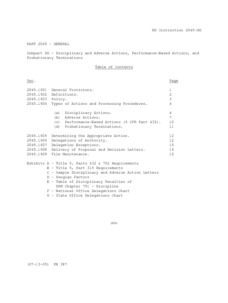 Fillable Online RD Instruction 2045LL Table of Contents PART 2045 GENERAL TABLE OF Fax