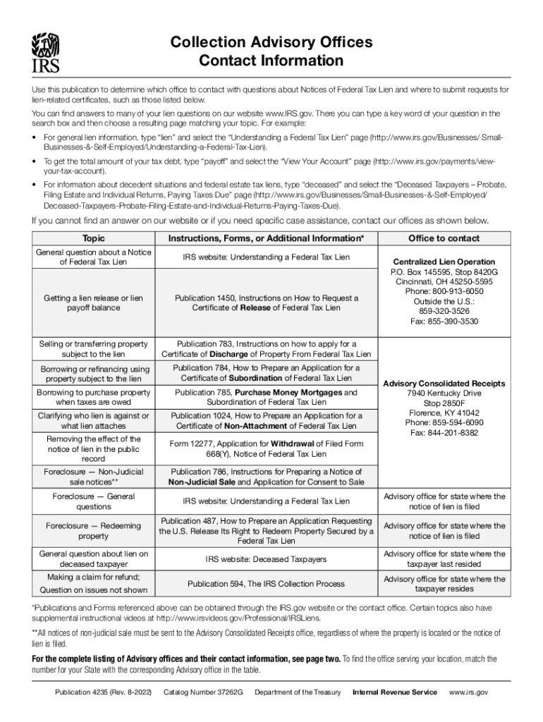 Collection Advisory Offices Contact Information - IRS tax forms Preview on Page 1