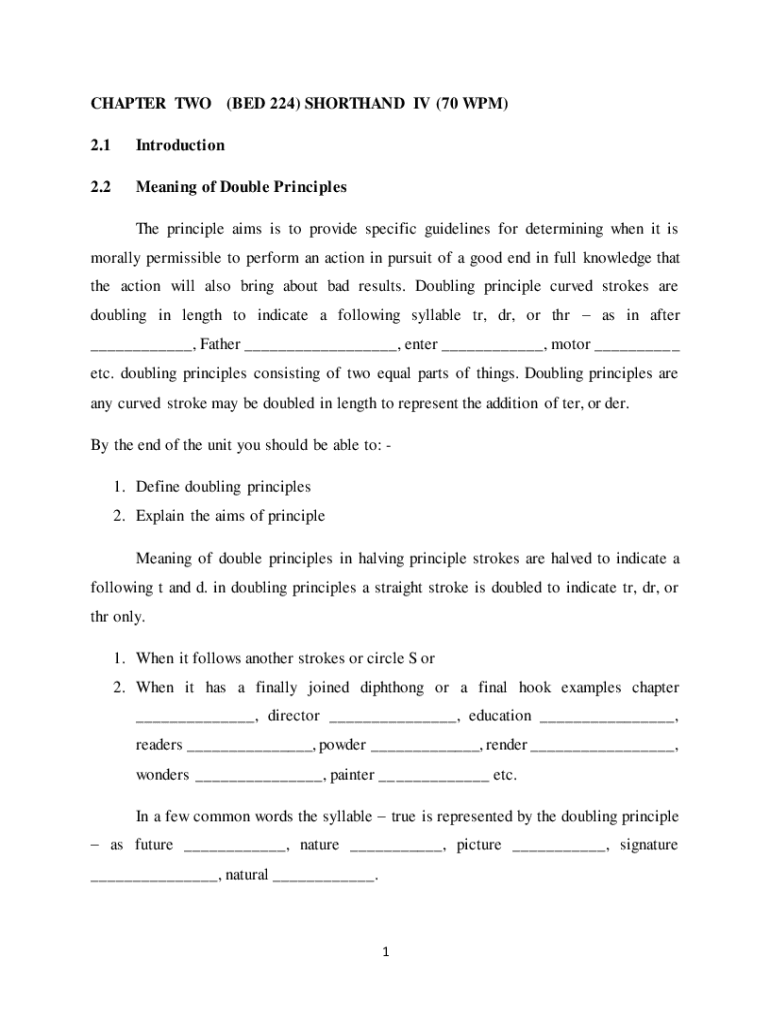 Fillable Online CHAPTER TWO (BED 224) SHORTHAND IV (70 WPM) 2.2 Meaning