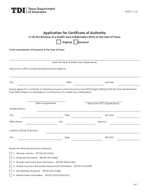 Fillable Online tdi texas Application for original or renewal of ...