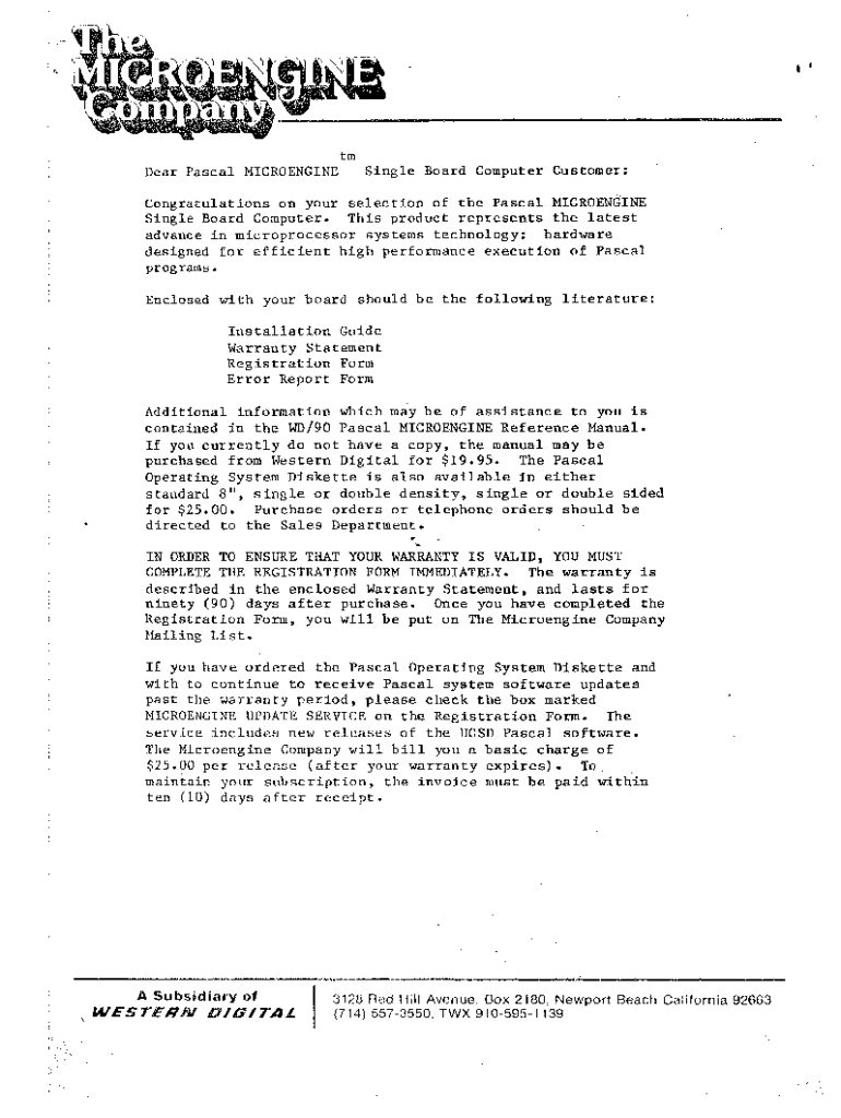 Fillable Online tm Dear Pascal MICROENGINE Single Board Computer ...