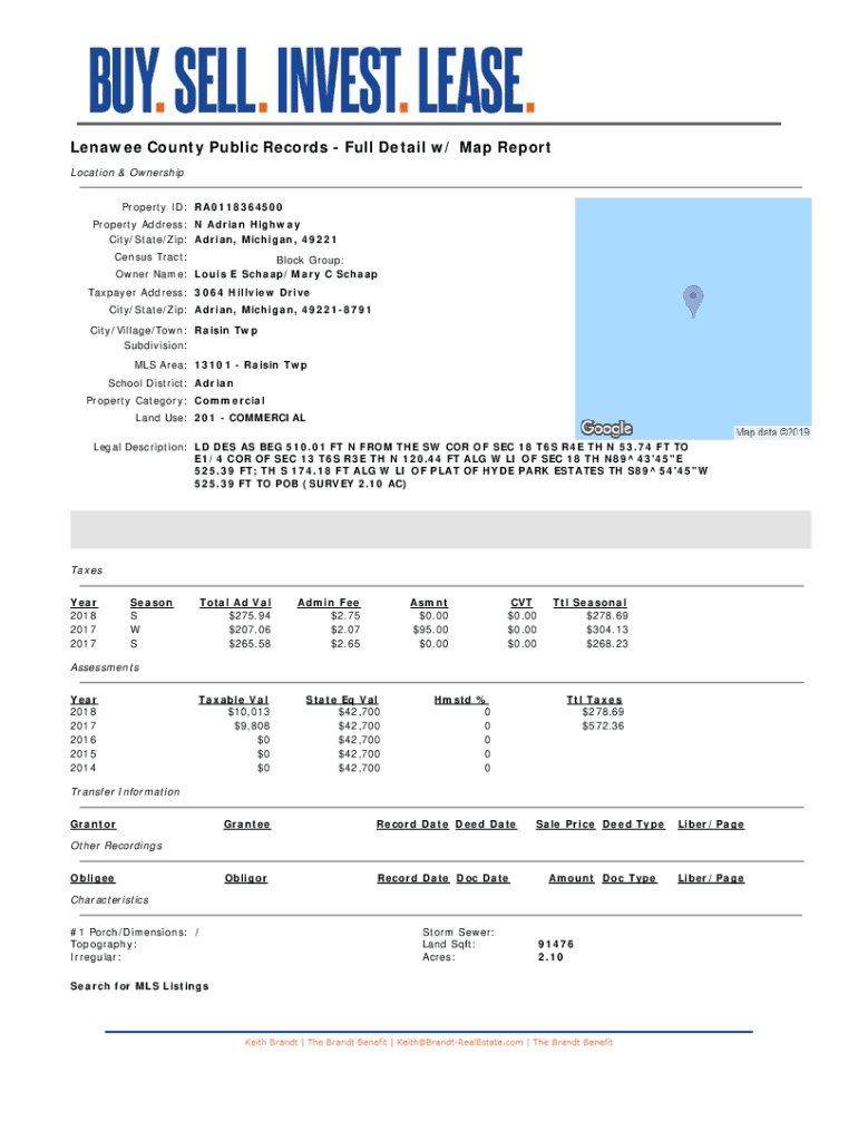 Fillable Online Lenawee County Public Records Full Detail w/ Map