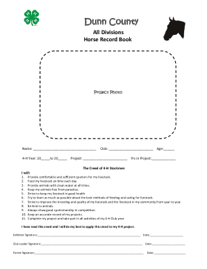 Fillable Online All Divisions Horse Record Book Dunn County Fax Email ...