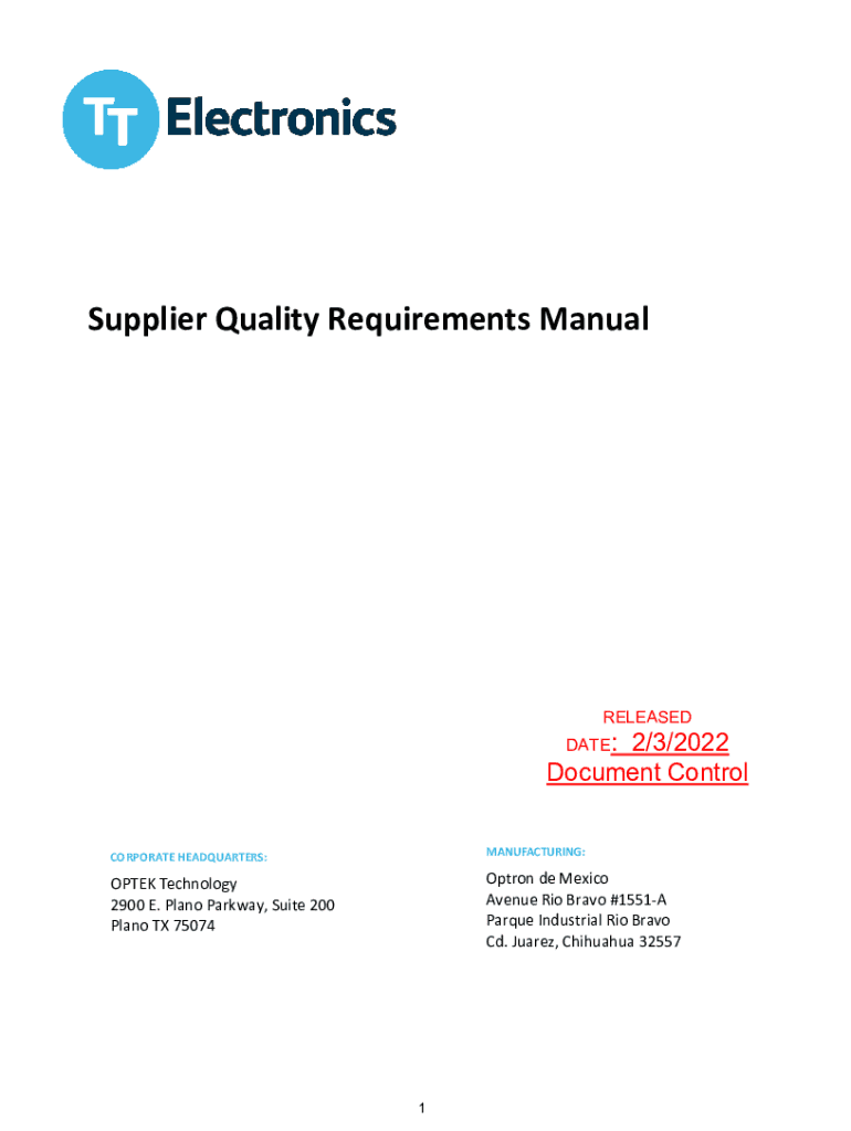 Fillable Online Fillable Online Supplier Quality Requirements Manual