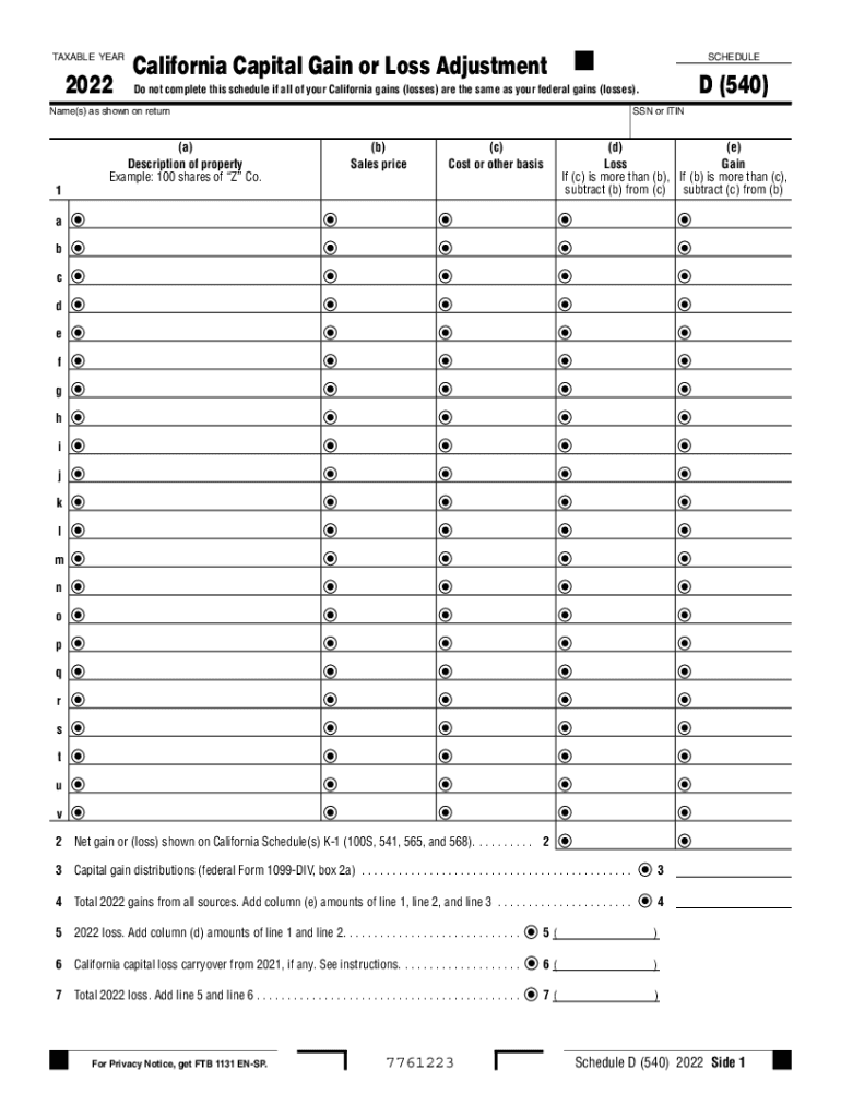 2022 Form CA Schedule D 540 Fill Online Printable Fillable Blank 