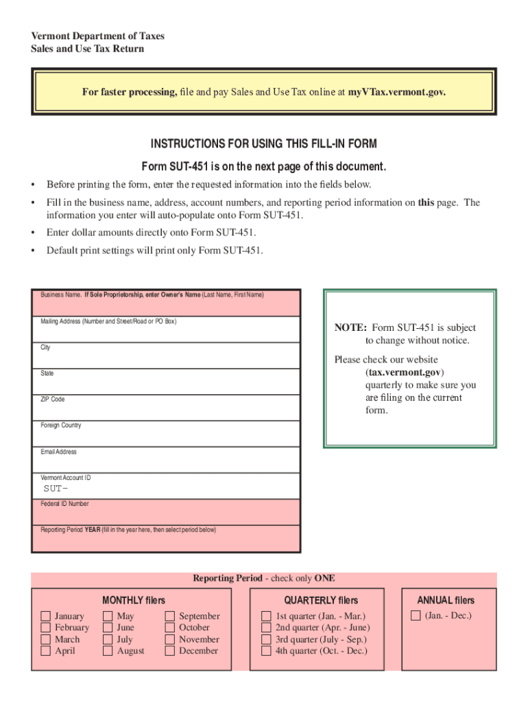 vermont form sut 451 Preview on Page 1