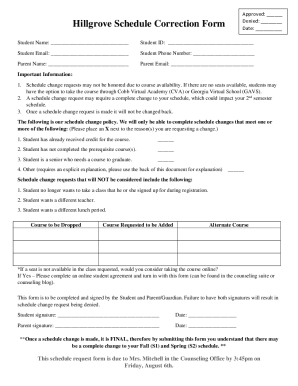 Fillable Online Hillgrove Schedule Correction Form Fax Email Print Fillable Online Hillgrove Schedule Correction Form Fax Email Print