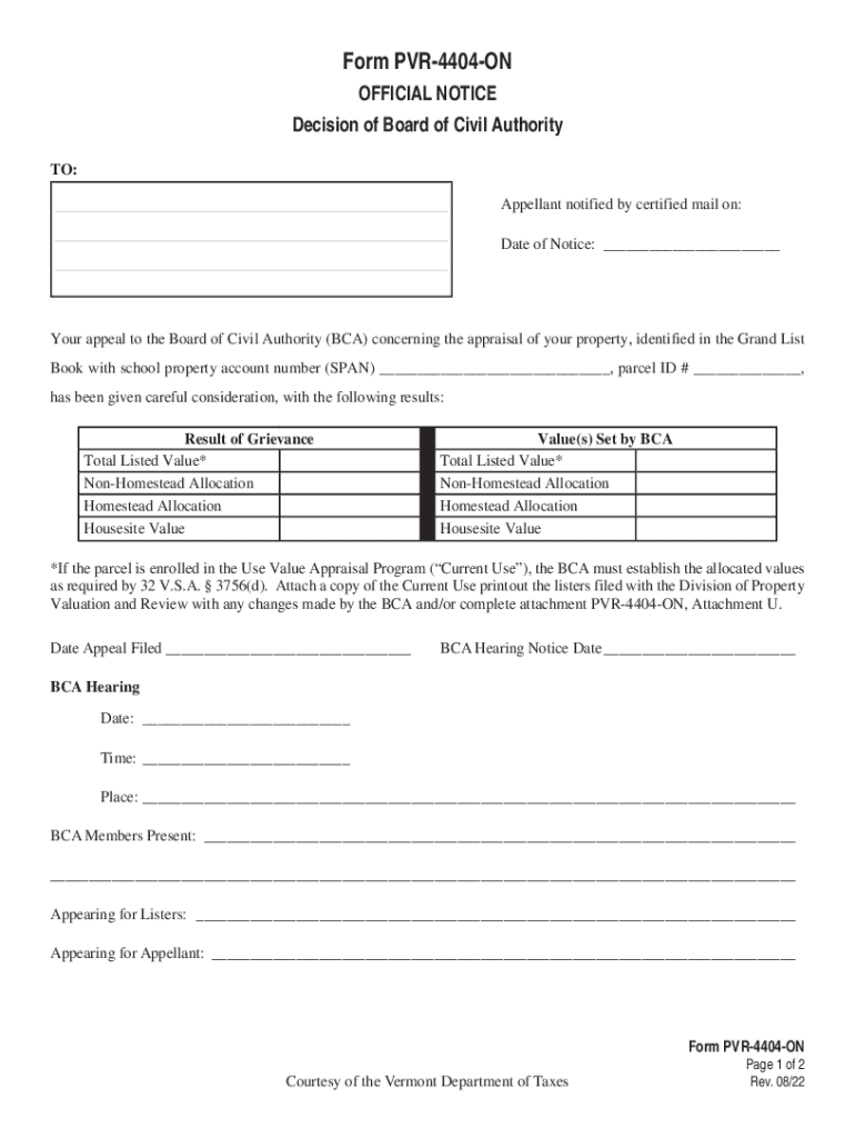 tax.vermont.govsitestaxForm PVR-4404-ON - tax.vermont.gov Preview on Page 1