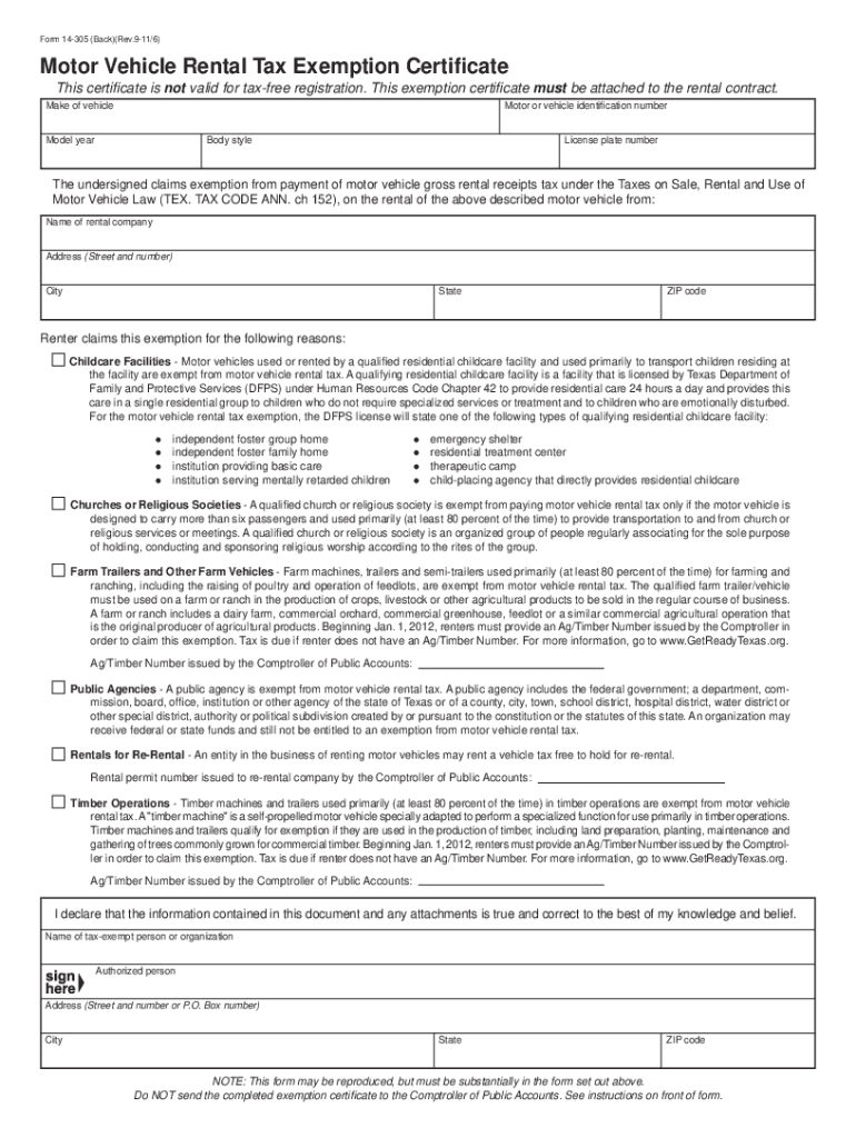 Fillable Online Motor Vehicle Rental Tax Exemption Certificate. Motor
