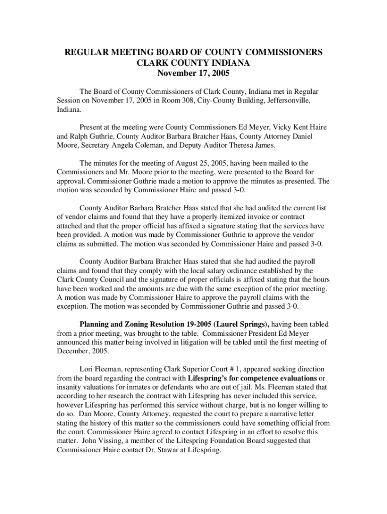 Fillable Online Commissioners Clark County, Indiana Fax Email Print