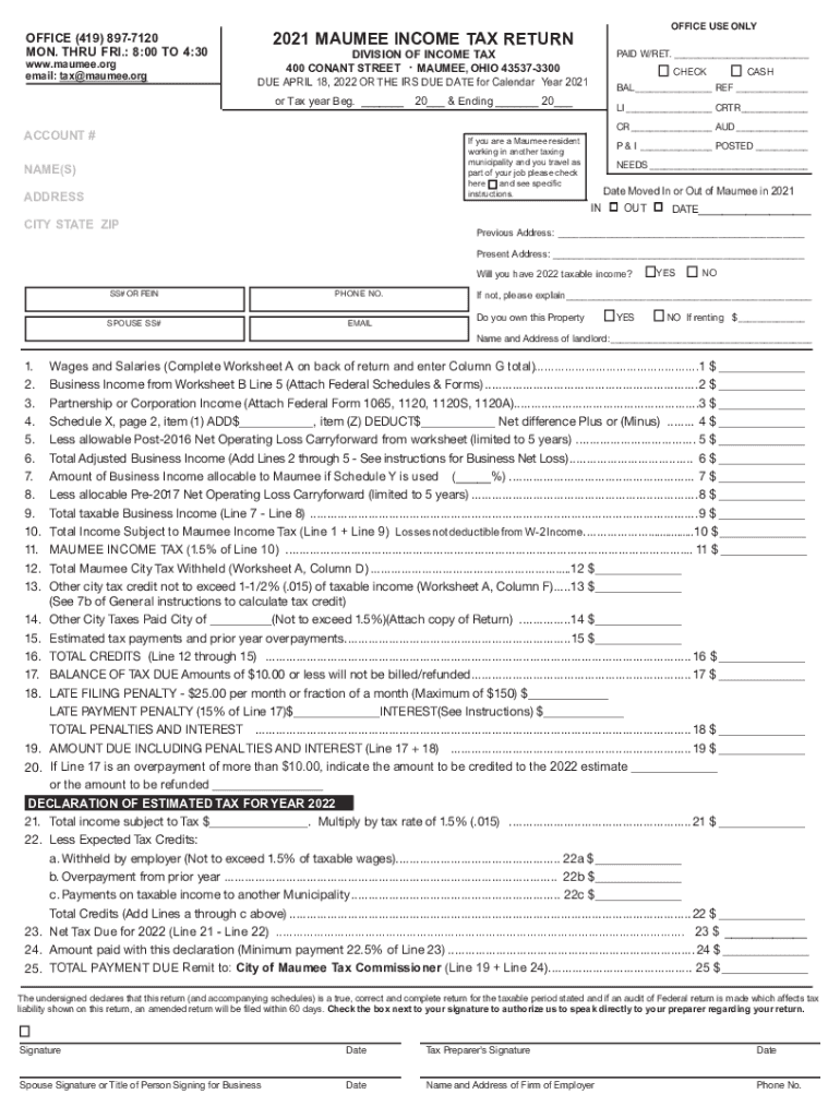 2019 Form OH Income Tax Return - Maumee Fill Online, Printable ... Preview on Page 1.