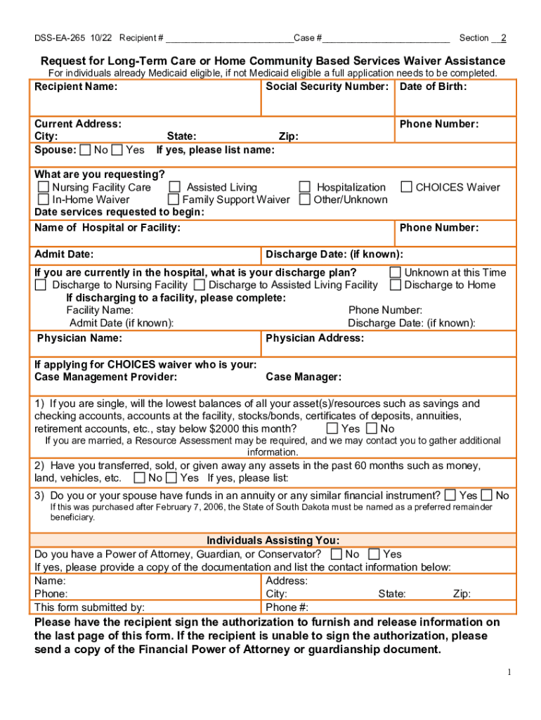 Fillable Online dss sd Request for LongTerm Care or Home Community