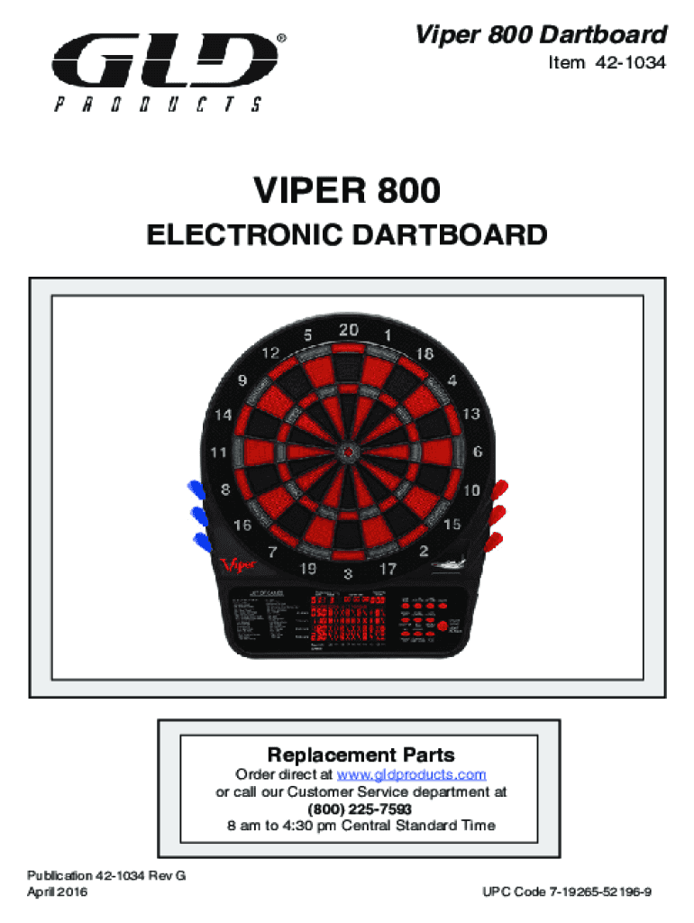 Fillable Online Viper 800 Electronic Soft Tip Dartboard Bundle with