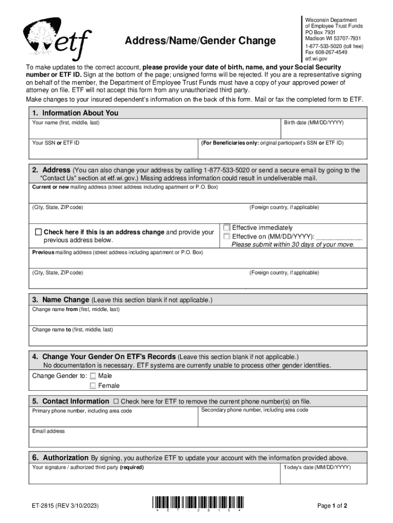 Address Name Gender Change ETF Preview on Page 1