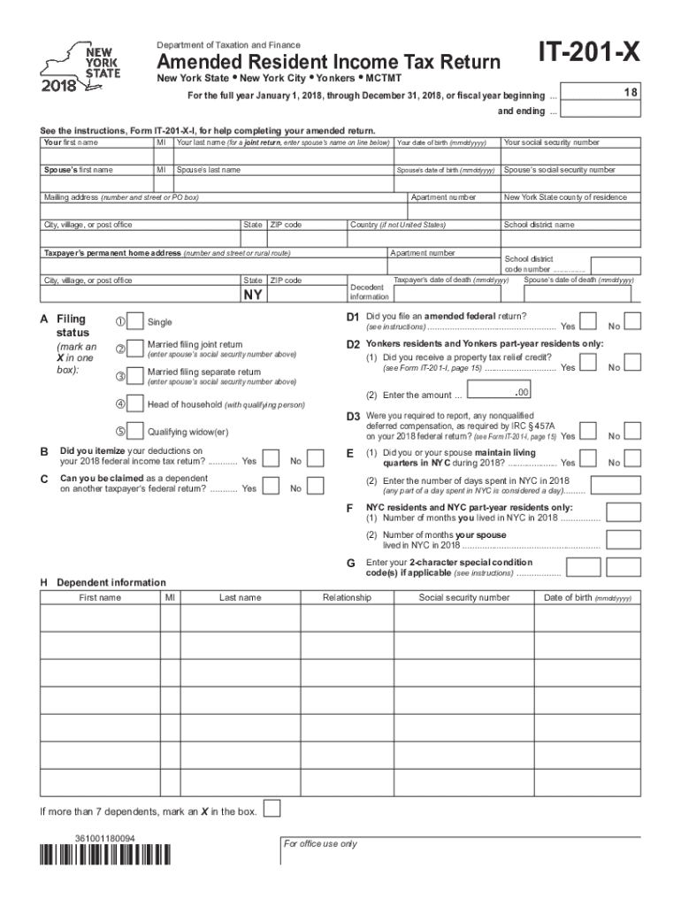 Fillable Online New York Form IT-201-X (Amended Resident Income Tax ...