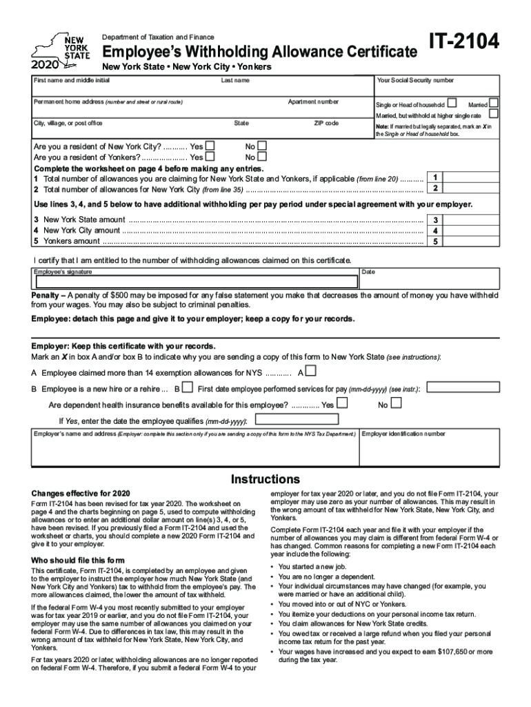 Fillable Online NY DTF IT2104 2021 Fill out Tax Template OnlineUSIT