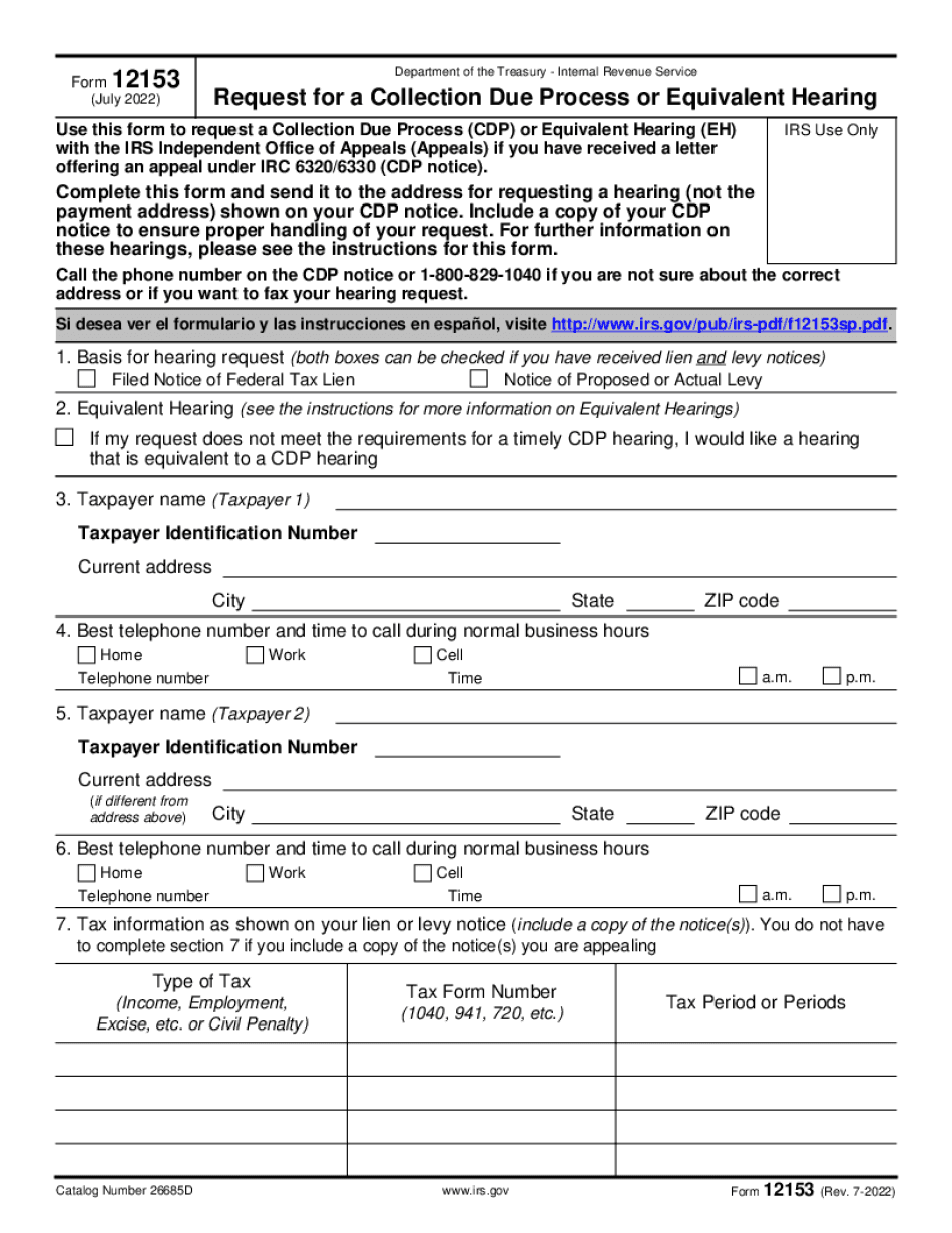 Irs Form 12153 PDF: Fill Out & Sign Online - Dochub