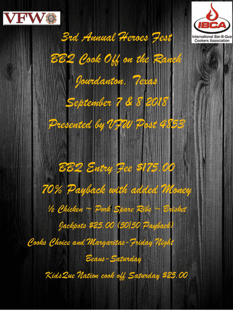 Fillable Online 3rd Annual Heroes Fest BBQ Cook Off on the Ranch