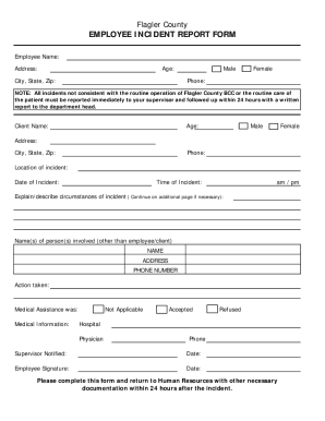 Flagler County EMPLOYEE INCIDENT REPORT FORM