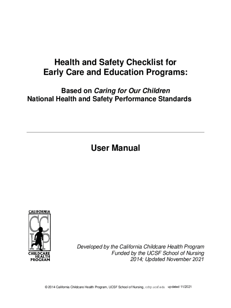 Fillable Online Health and Safety Checklist for Early Care and