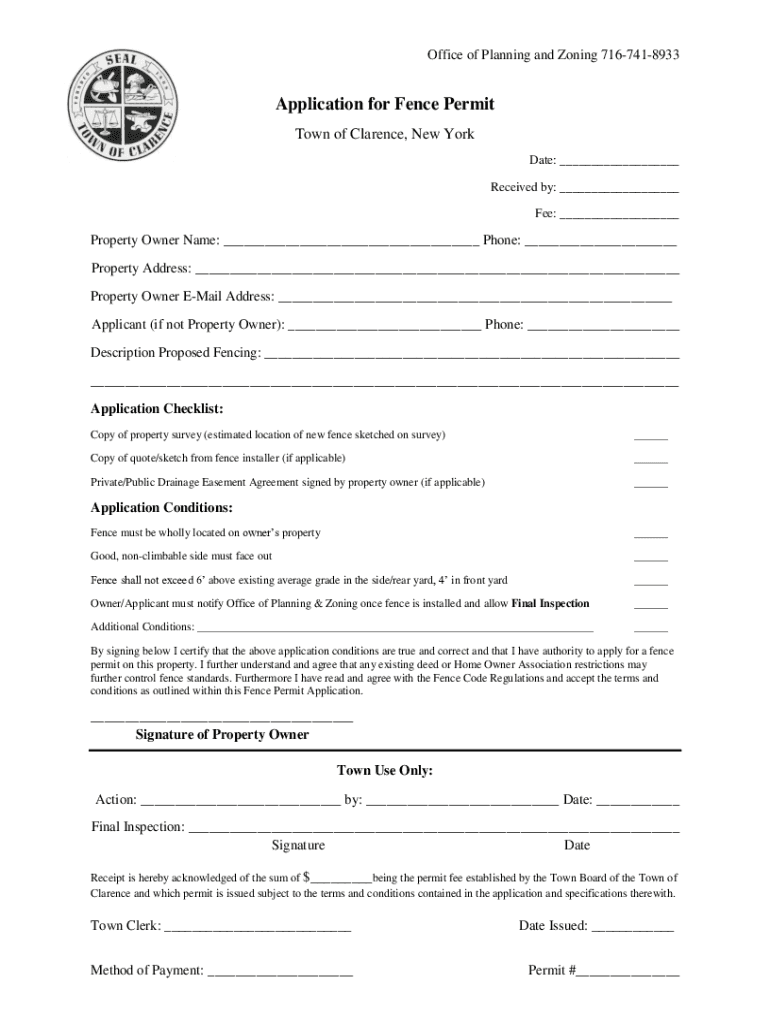Fillable Online www2 erie Application for Fence Permit Town of