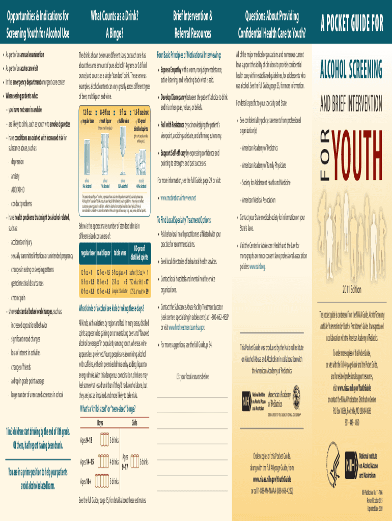 Fillable Online Pocket Guide for Alcohol Screening and Brief