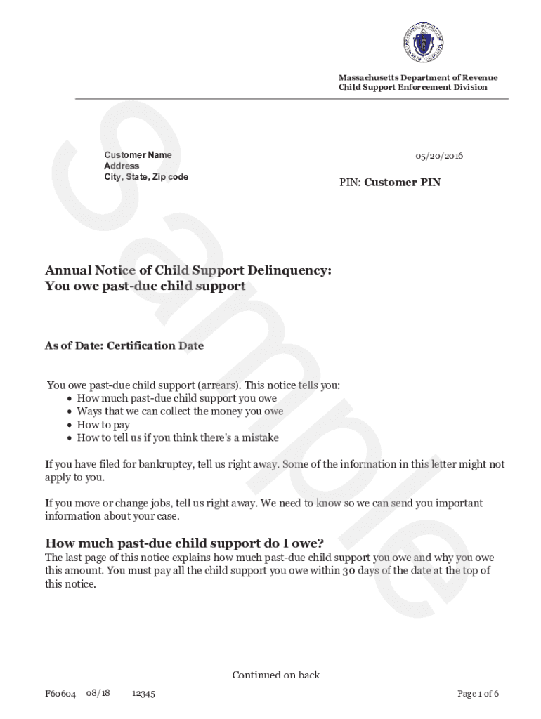 Annual Notice of Child Support Delinquency: You owe past-due Preview on Page 1