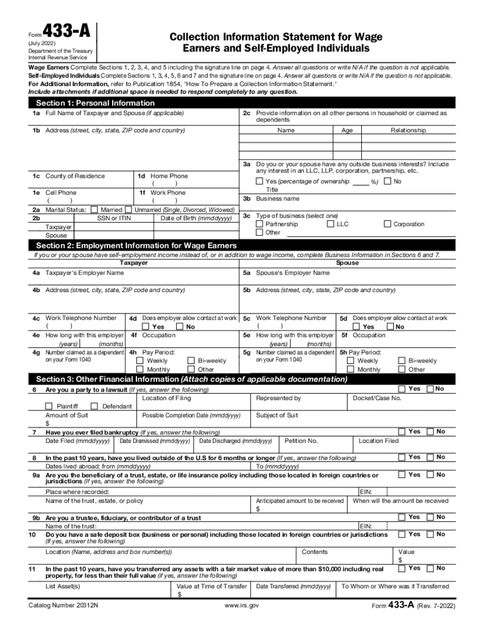 Irs Form 433-A: Instructions & Purpose Of This Information